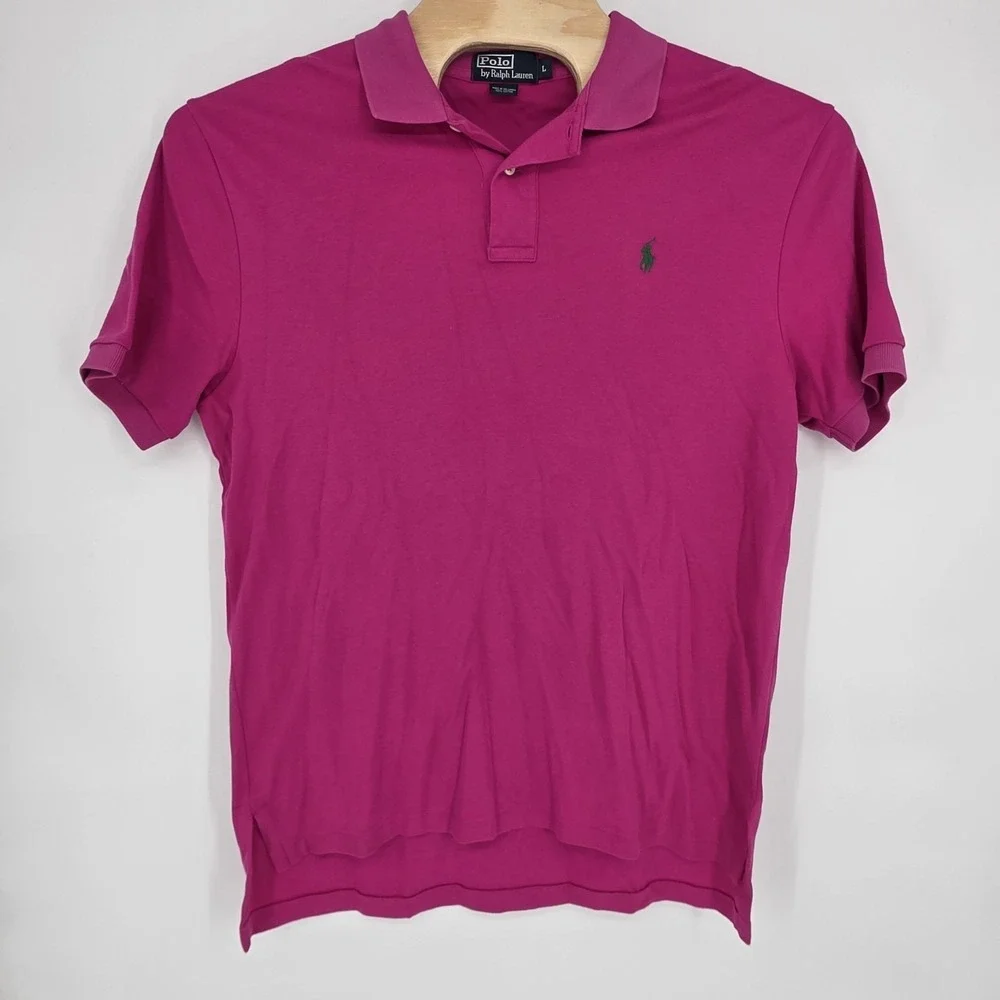 Vintage Polo Ralph Lauren Mens Large Pink Magen Pony Short Sleeve Polo Shirt 90s
